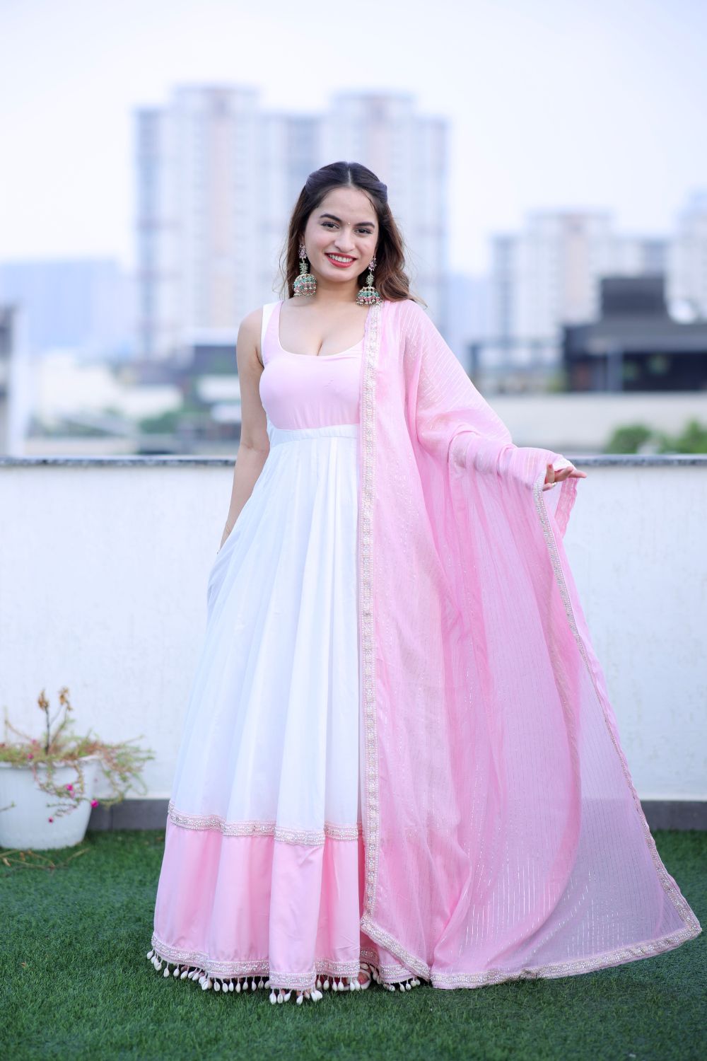 Meera White-Pink Anarkali