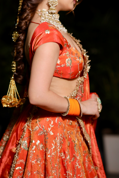 Chandani Orange Lehnga with Zari Work