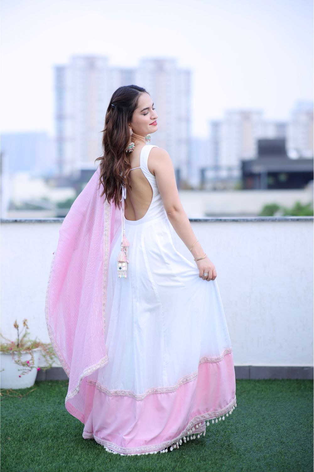 Meera White-Pink Anarkali