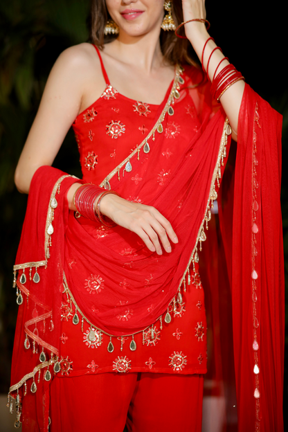 Rekha Red Sharara set