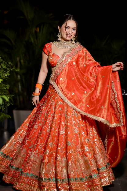 Chandani Orange Lehnga with Zari Work