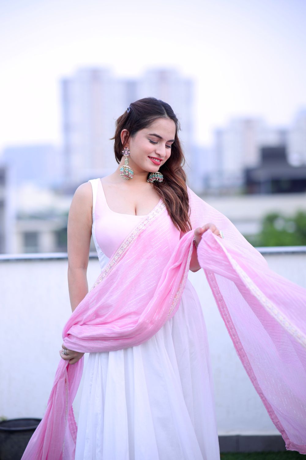 Meera White-Pink Anarkali