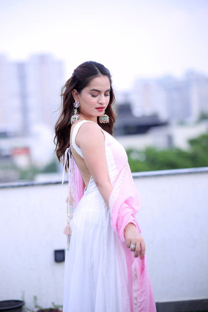 Meera White-Pink Anarkali