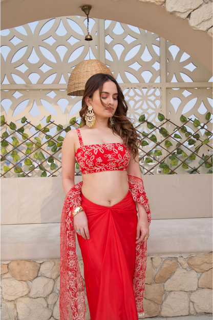 Sara Red crop top and skirt set