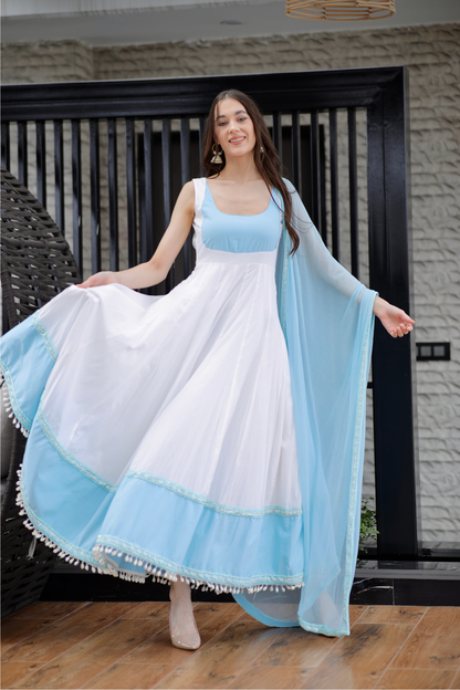 Meera White-Blue Anarkali