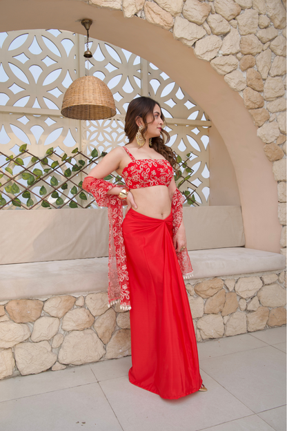 Sara Red crop top and skirt set