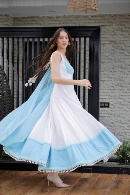 Meera White-Blue Anarkali