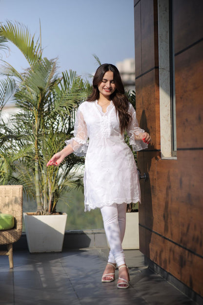 White Cotton Organza Kurti