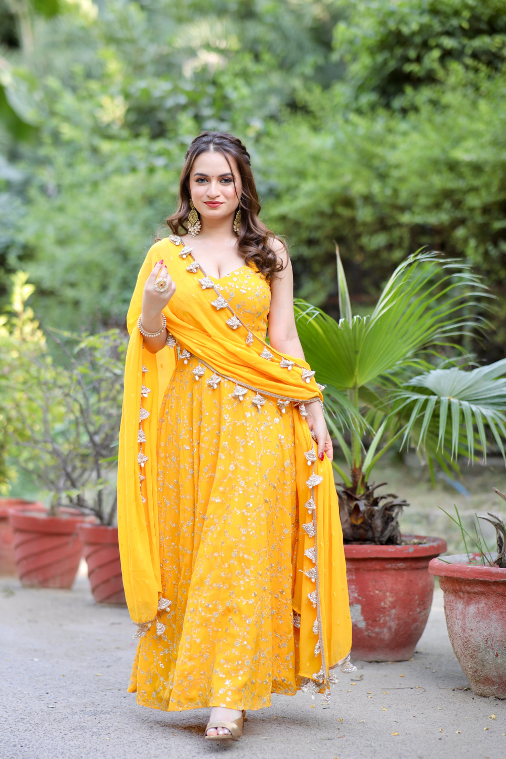 Noor Yellow Anarkali with Zari Work