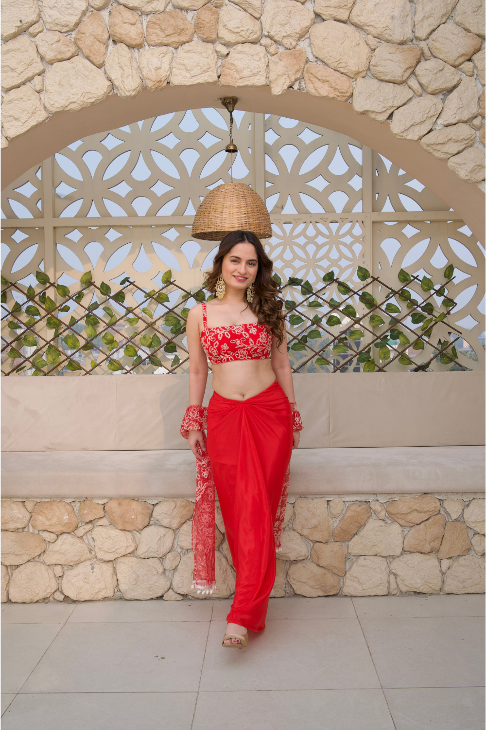 Sara Red crop top and skirt set