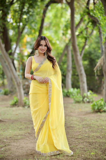 Raveena Georgette Yellow Saree with Blouse