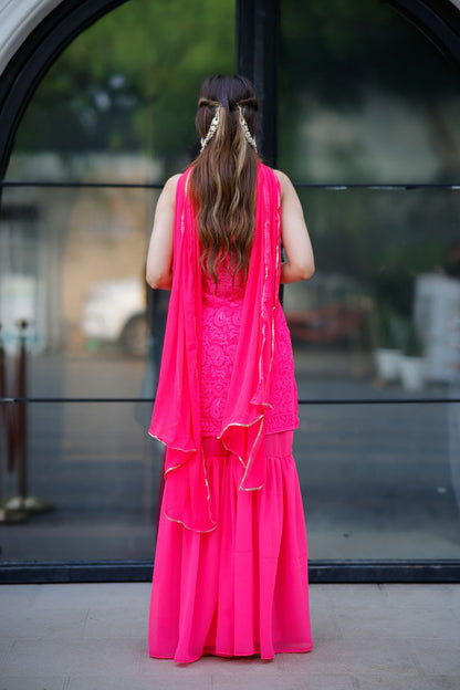 Laila chikankari suit in Vibrant Pink