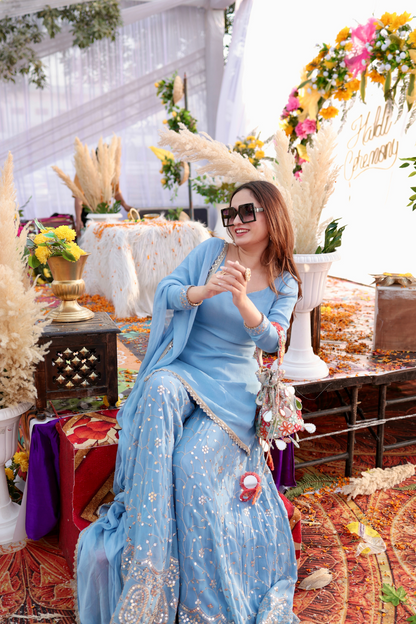 Kareena gharara suit in Ice Blue