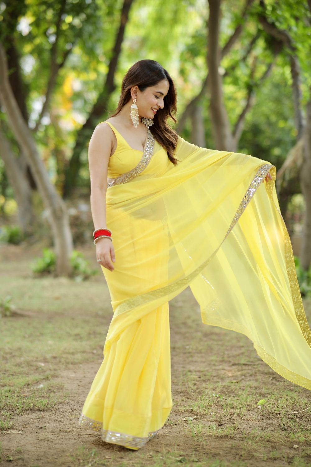 Raveena Georgette Yellow Saree with Blouse