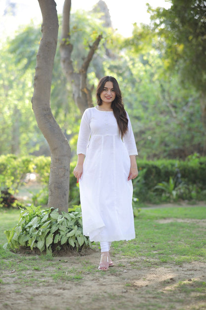 White Cotton Anarkali with Leggings