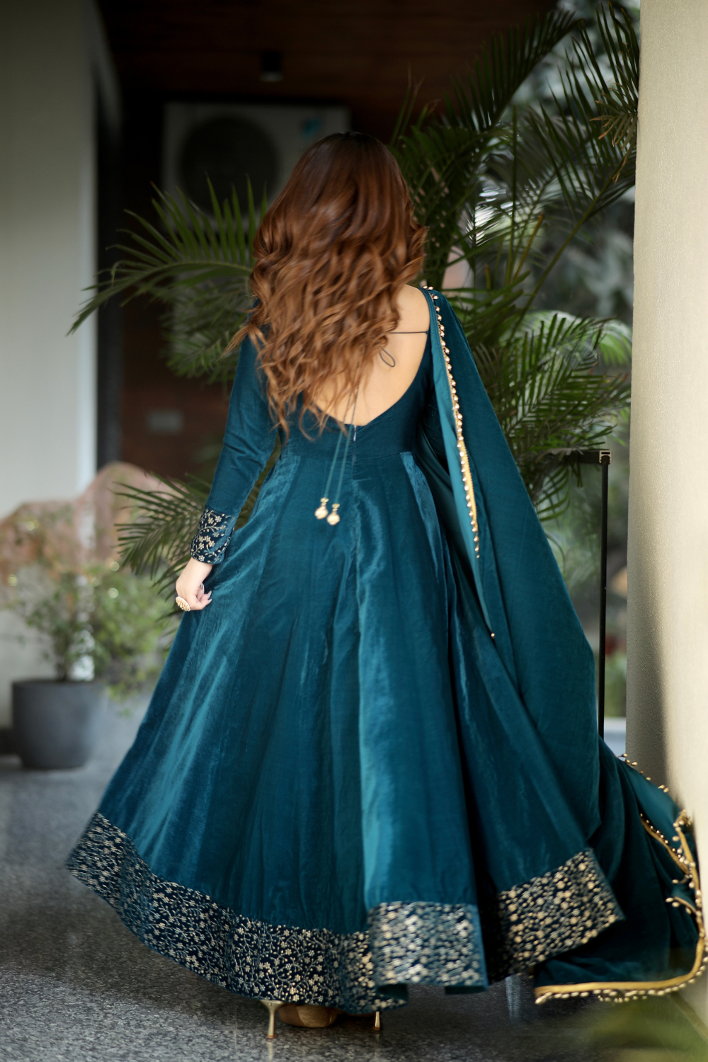 Deepika Velvet Anarkali- Sea Green