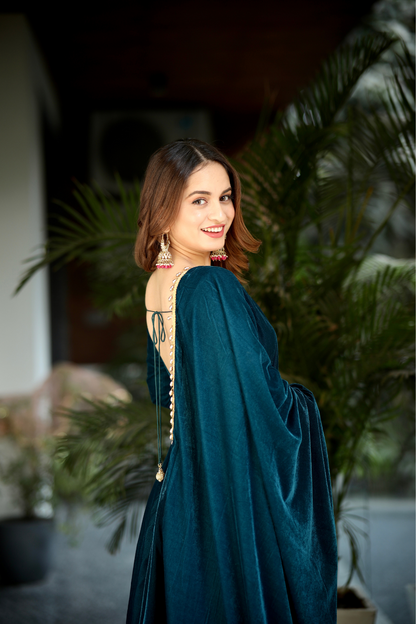 Deepika Velvet Anarkali- Sea Green