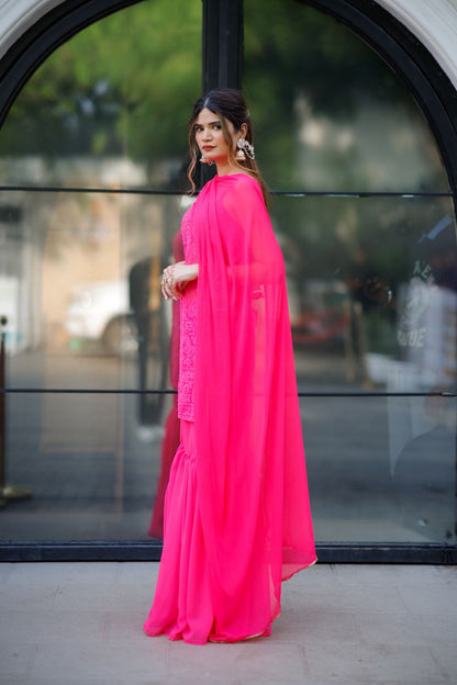 Laila chikankari suit in Vibrant Pink