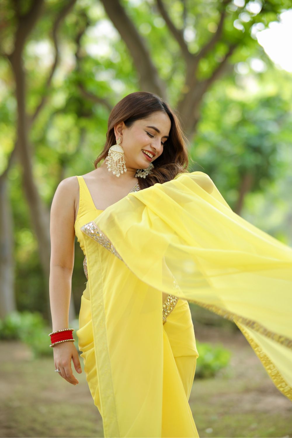 Raveena Georgette Yellow Saree with Blouse