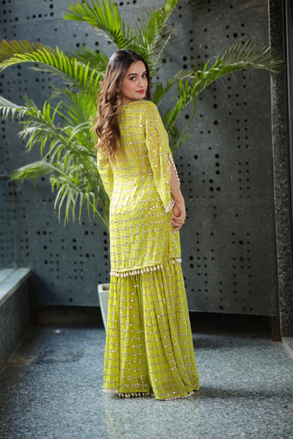 Kangana parrot green kurti Sharara Set