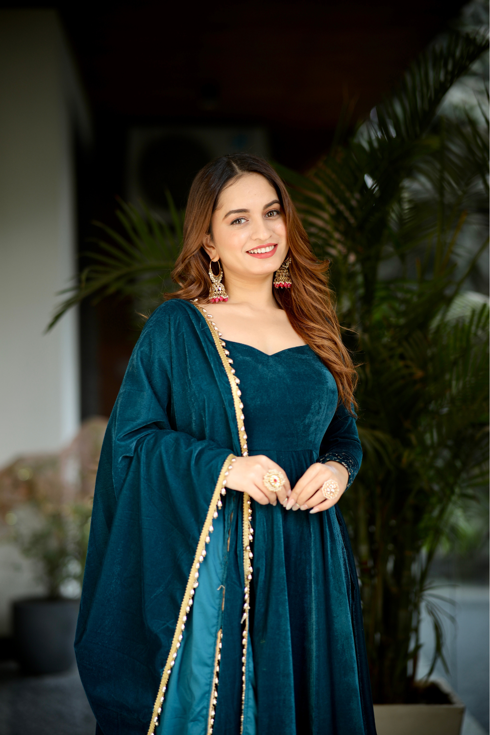 Deepika Velvet Anarkali- Sea Green