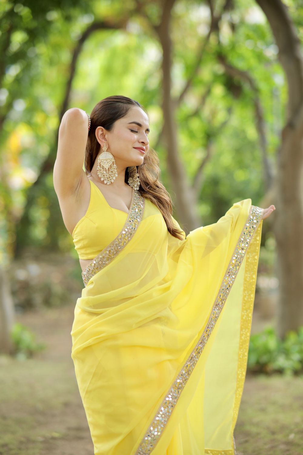 Raveena Georgette Yellow Saree with Blouse