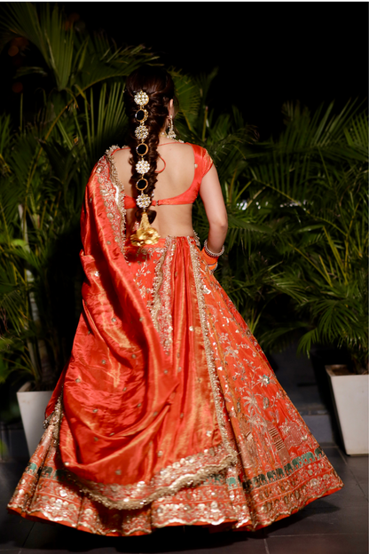 Chandani Orange Lehnga with Zari Work