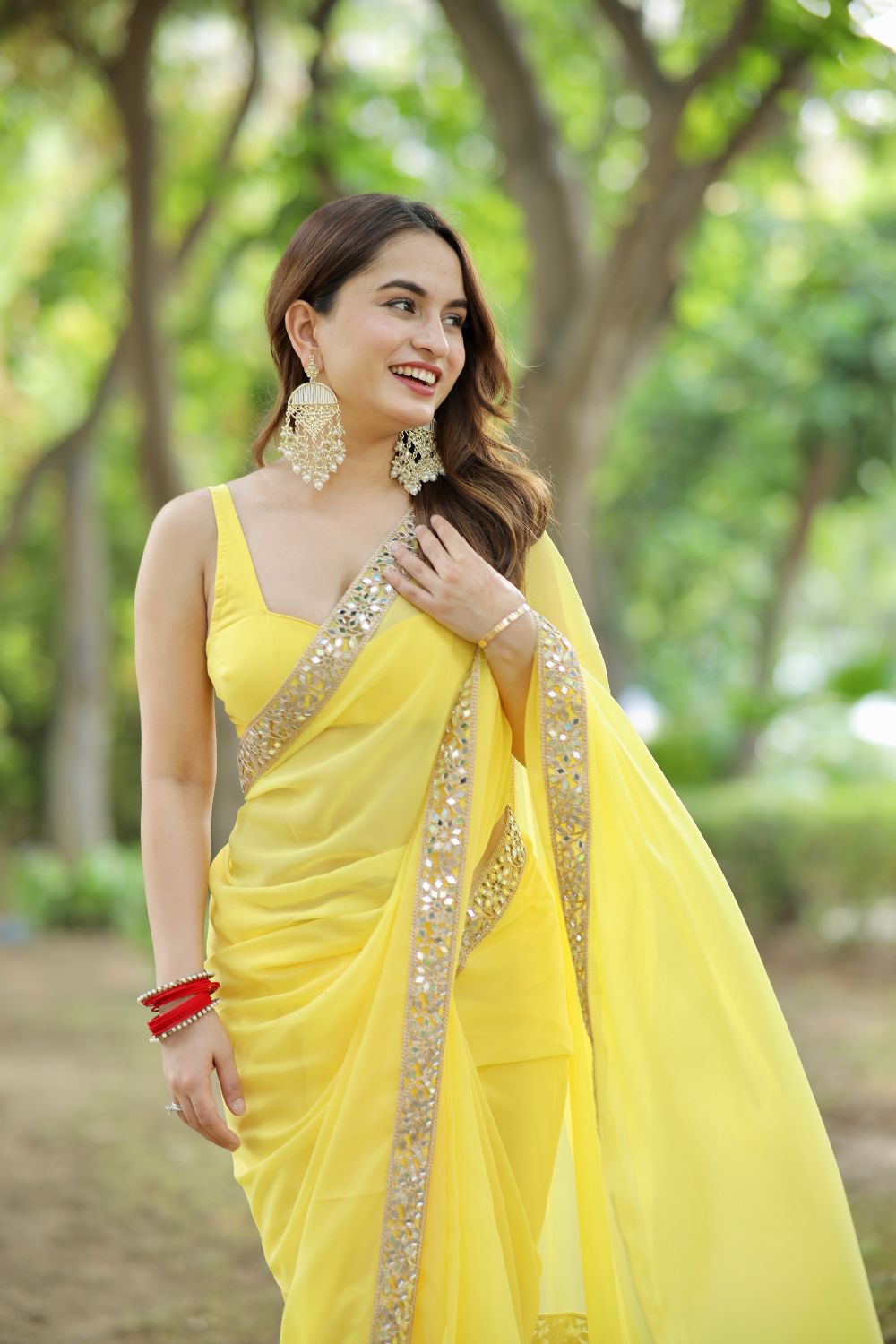 Raveena Georgette Yellow Saree with Blouse