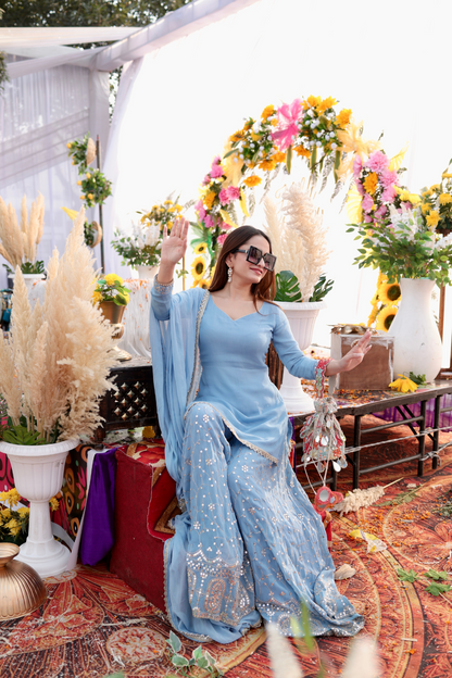 Kareena gharara suit in Ice Blue