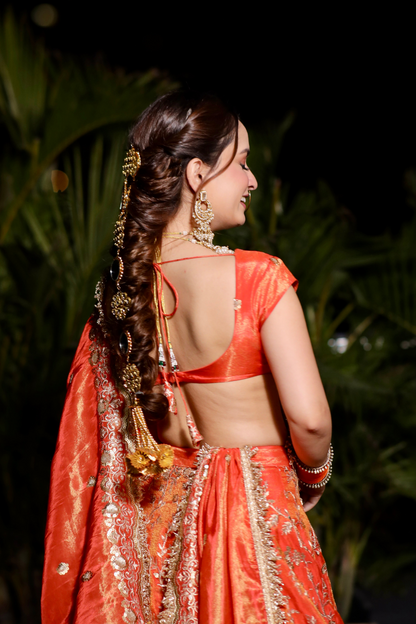 Chandani Orange Lehnga with Zari Work