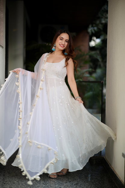 Dolly White Anarkali