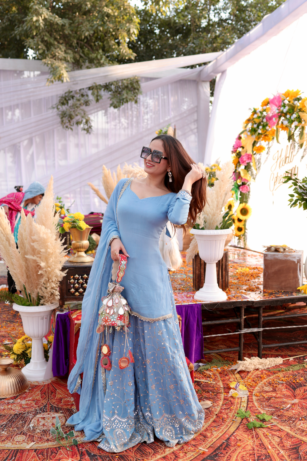 Kareena gharara suit in Ice Blue