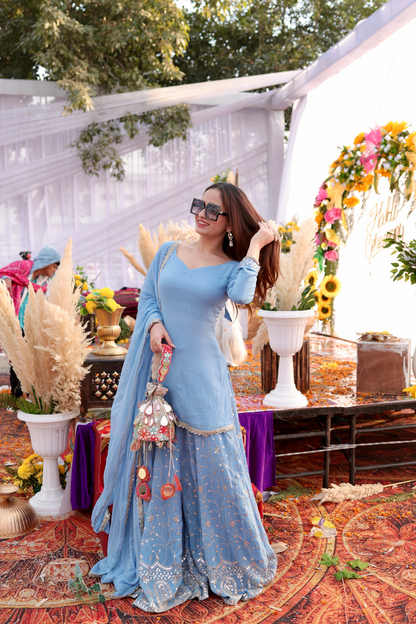 Kareena gharara suit in Ice Blue