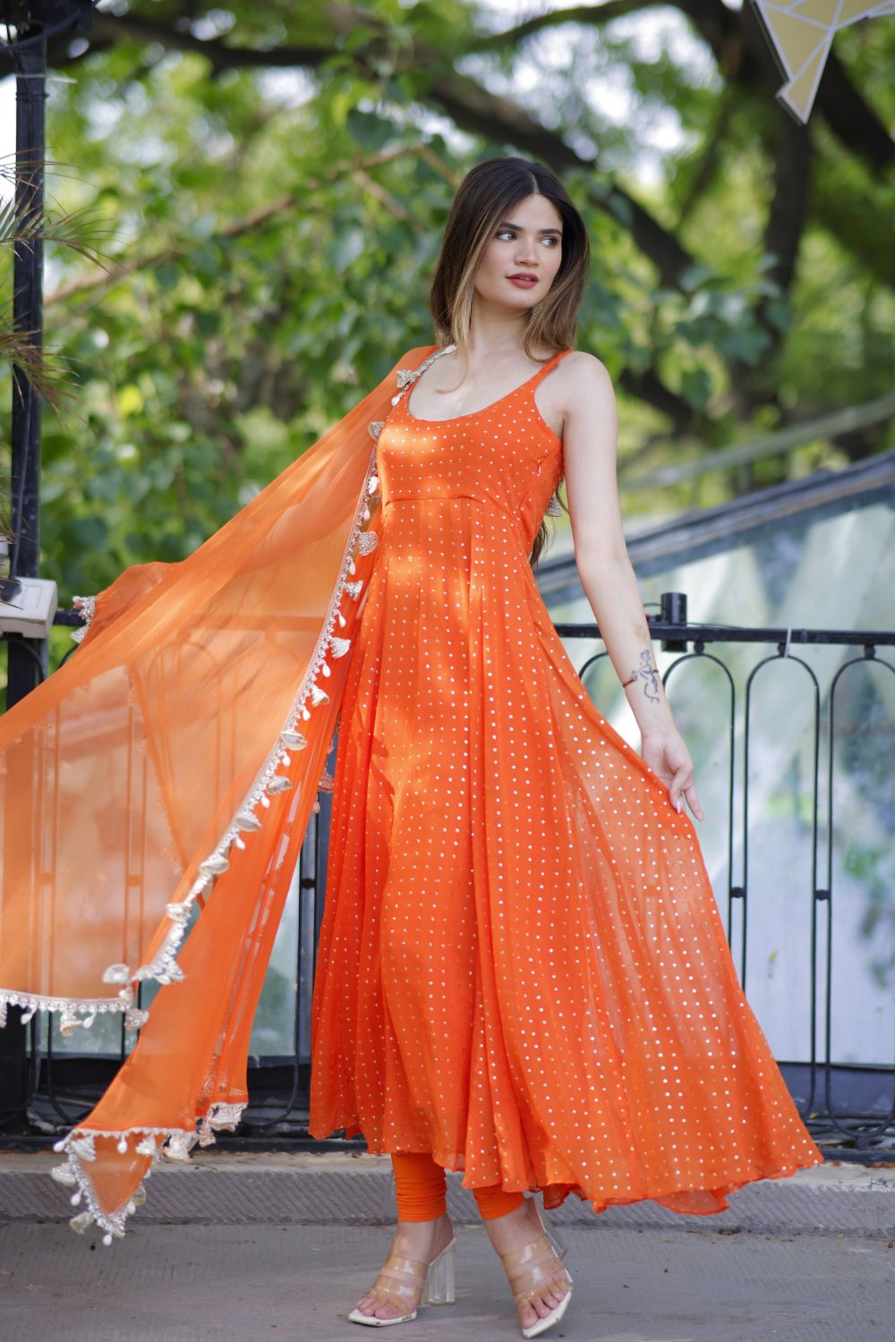 Dolly Orange Anarkali Suit