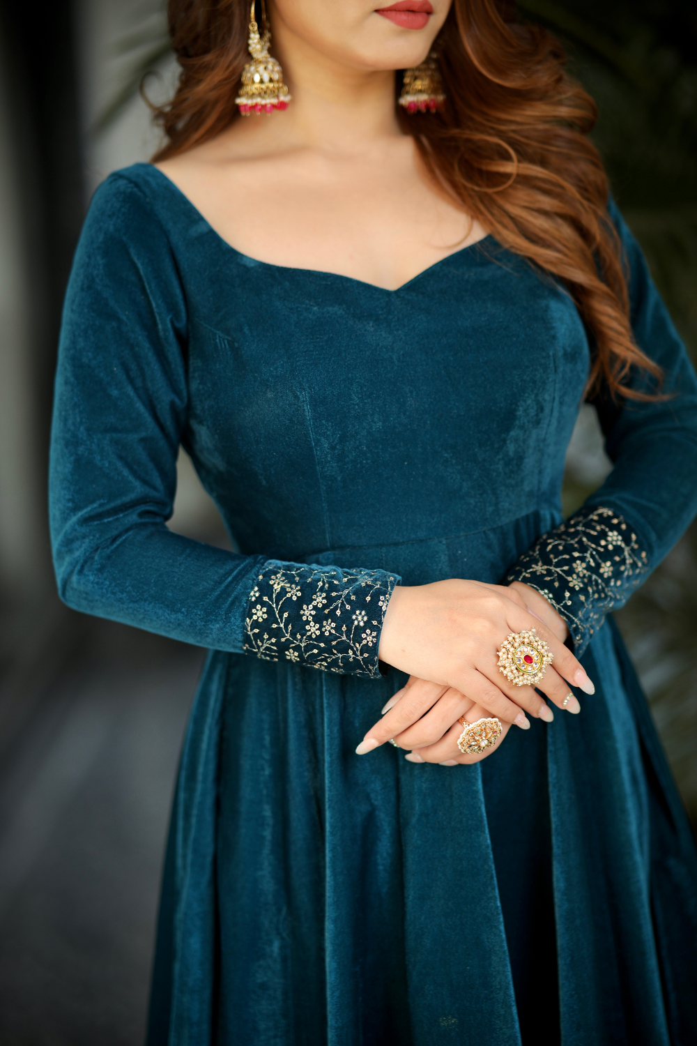 Deepika Velvet Anarkali- Sea Green