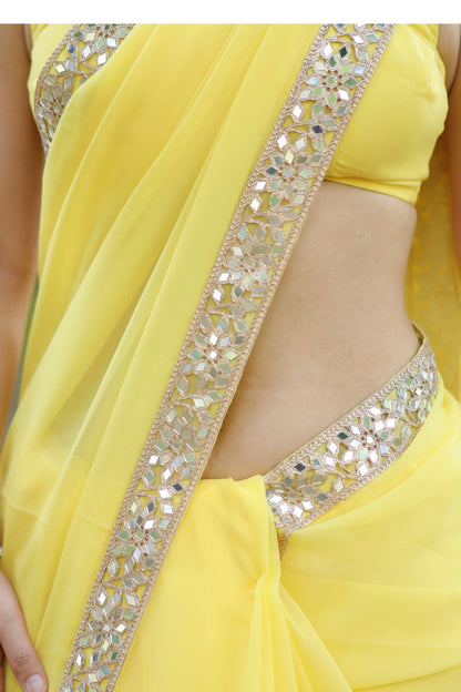 Raveena Georgette Yellow Saree with Blouse