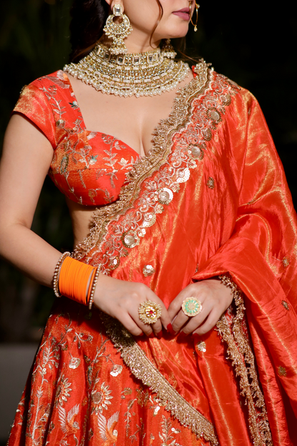 Chandani Orange Lehnga with Zari Work