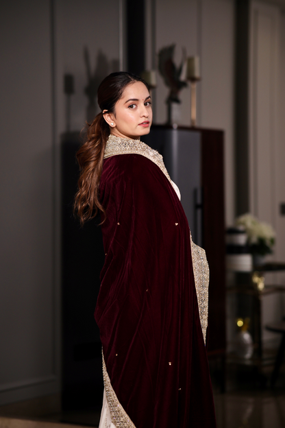 Maastani Velvet Shawl - Wine