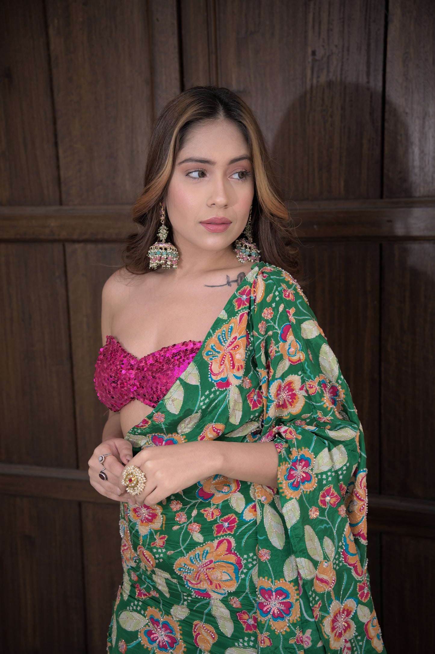 Tripti floral green kaftan