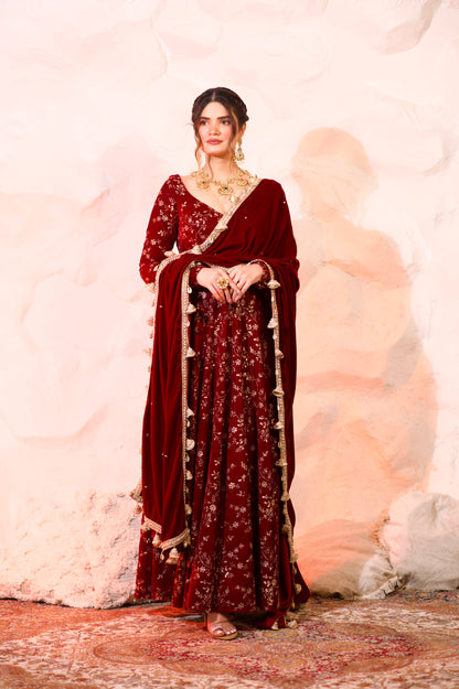 Malaika Velvet Red Anarkali