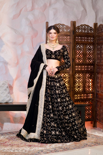 Geetanjali velvet lehnga in Black colour