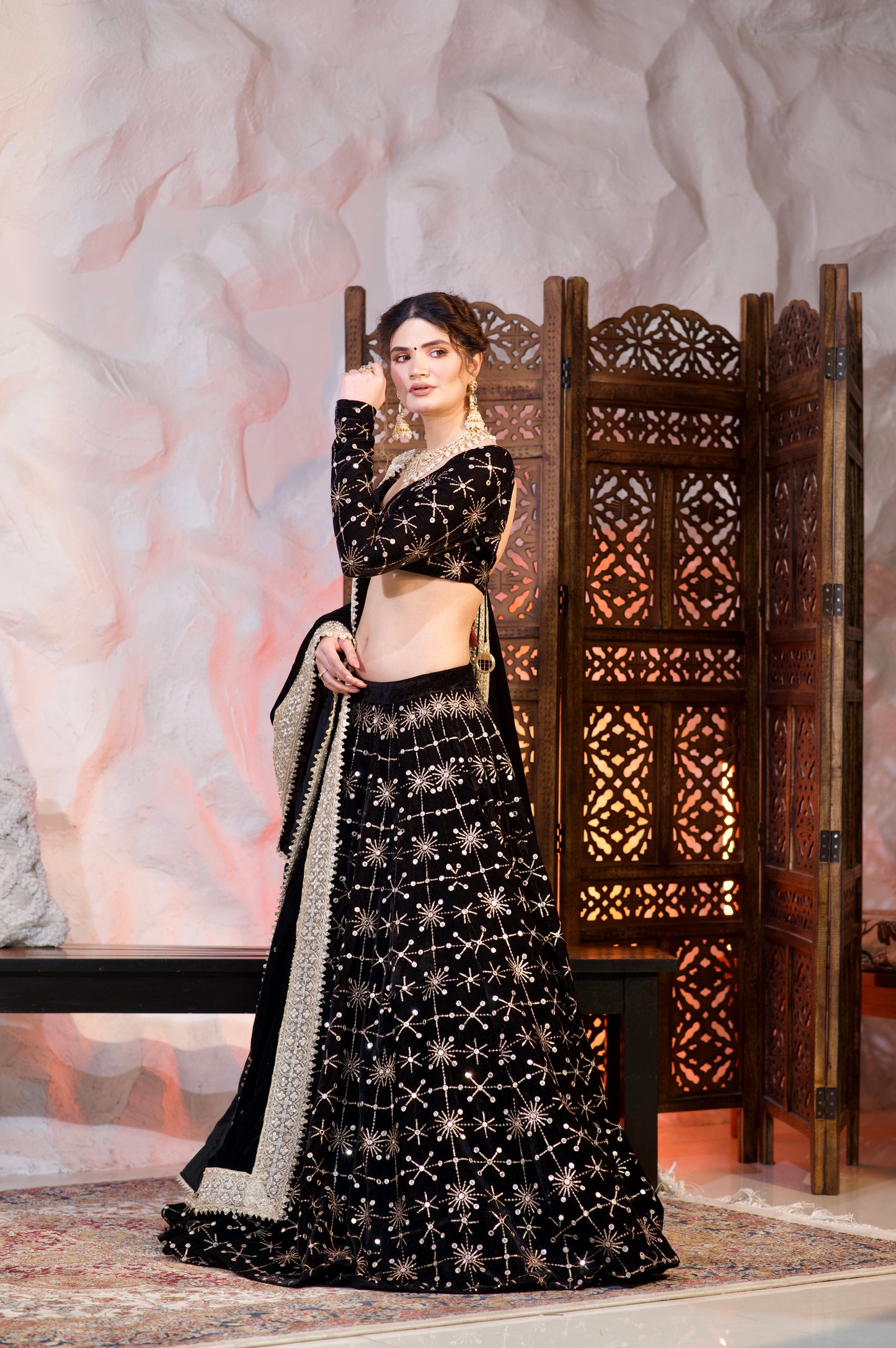 Geetanjali velvet lehnga in Black colour