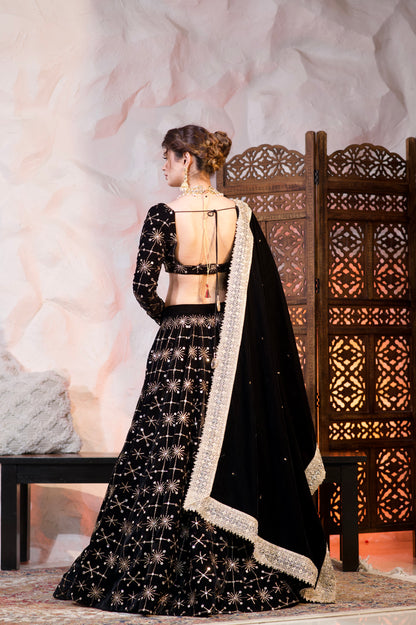 Geetanjali velvet lehnga in Black colour