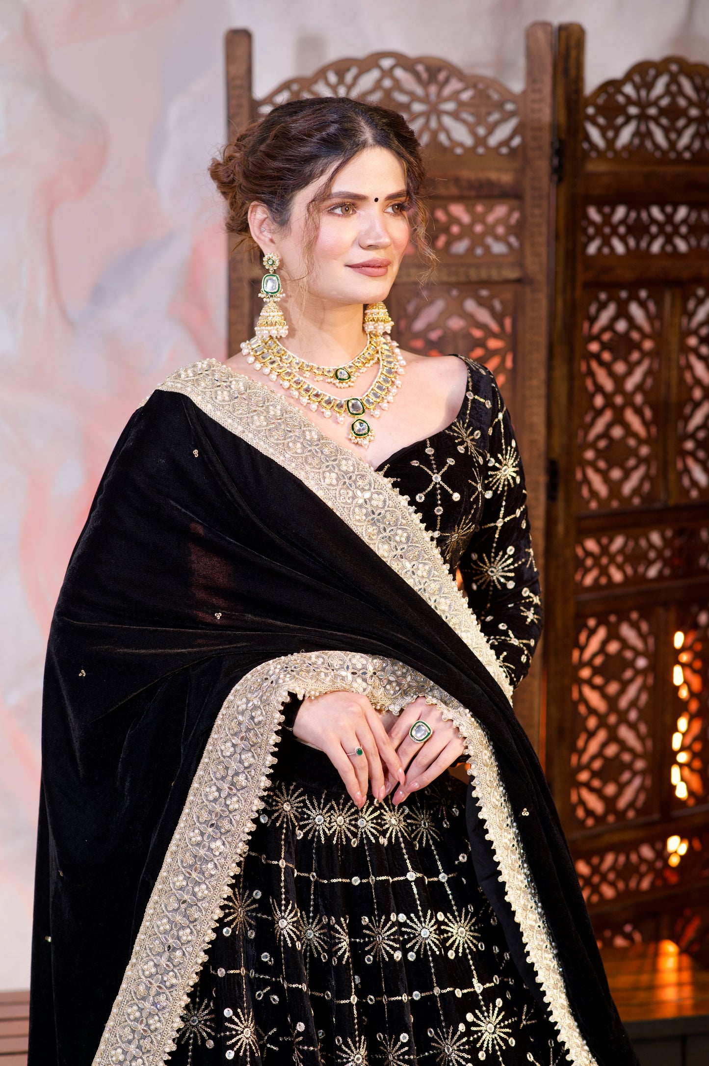 Geetanjali velvet lehnga in Black colour