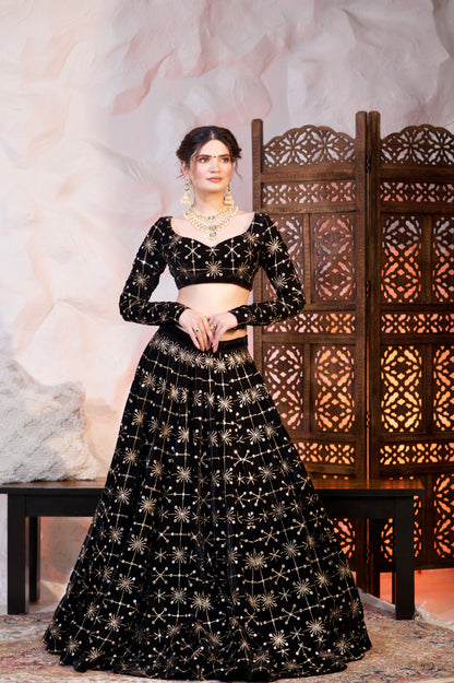 Geetanjali velvet lehnga in Black colour