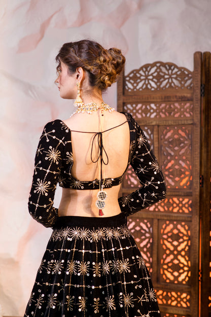 Geetanjali velvet lehnga in Black colour