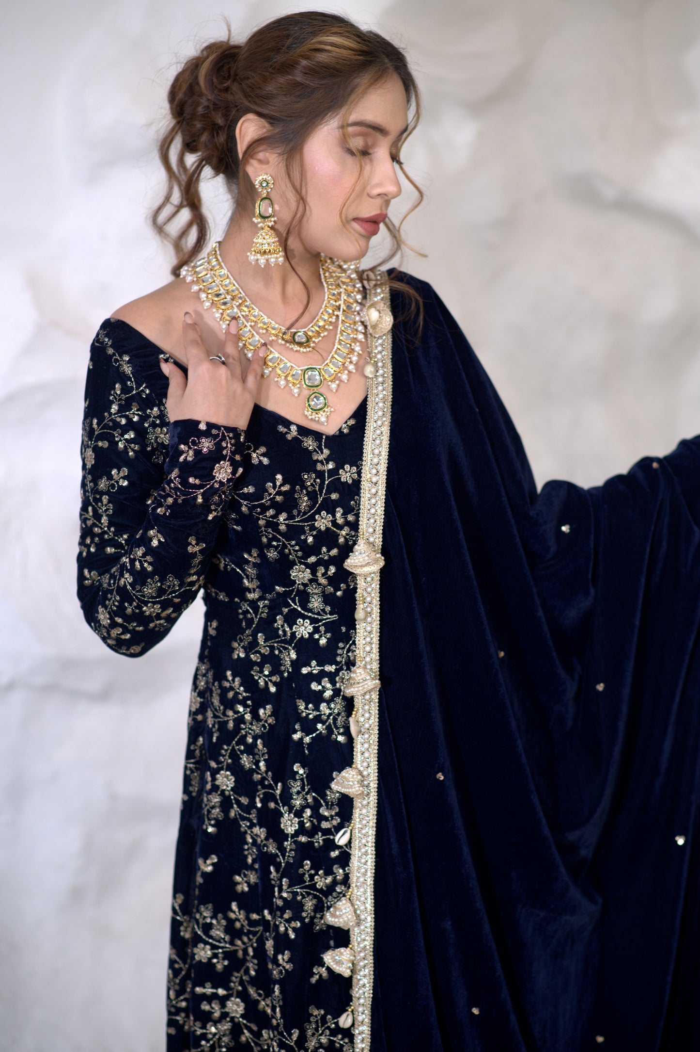 Malaika Velvet Navy Blue Anarkali