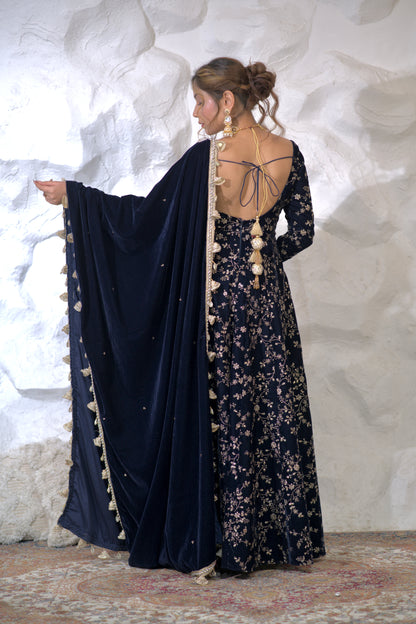 Malaika Velvet Navy Blue Anarkali