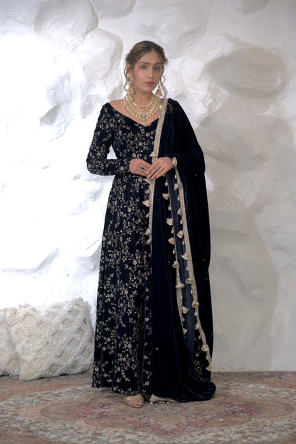 Malaika Velvet Navy Blue Anarkali