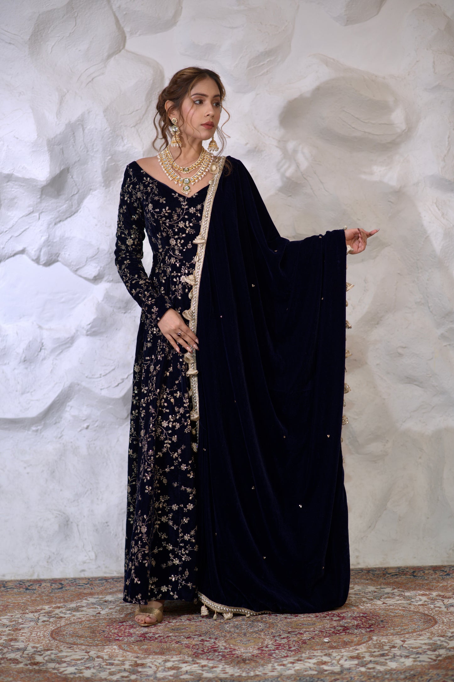 Malaika Velvet Navy Blue Anarkali